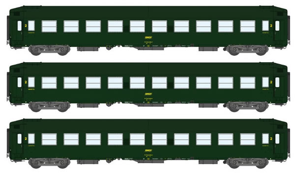 REE Modeles VB-174 - 3pc 2nd Class Passenger Coach Set UIC B9C9